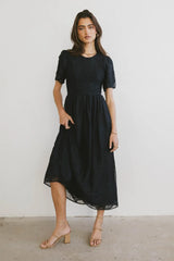 Alora Embroidered Dress in Navy