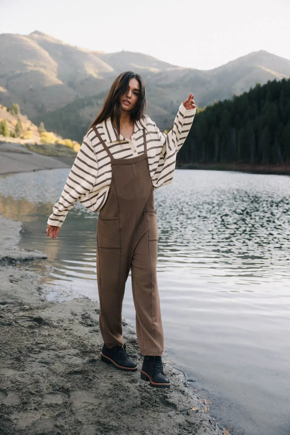 Harper Striped Cardigan in Olive