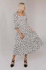 Kiran Floral Midi Dress in Cream