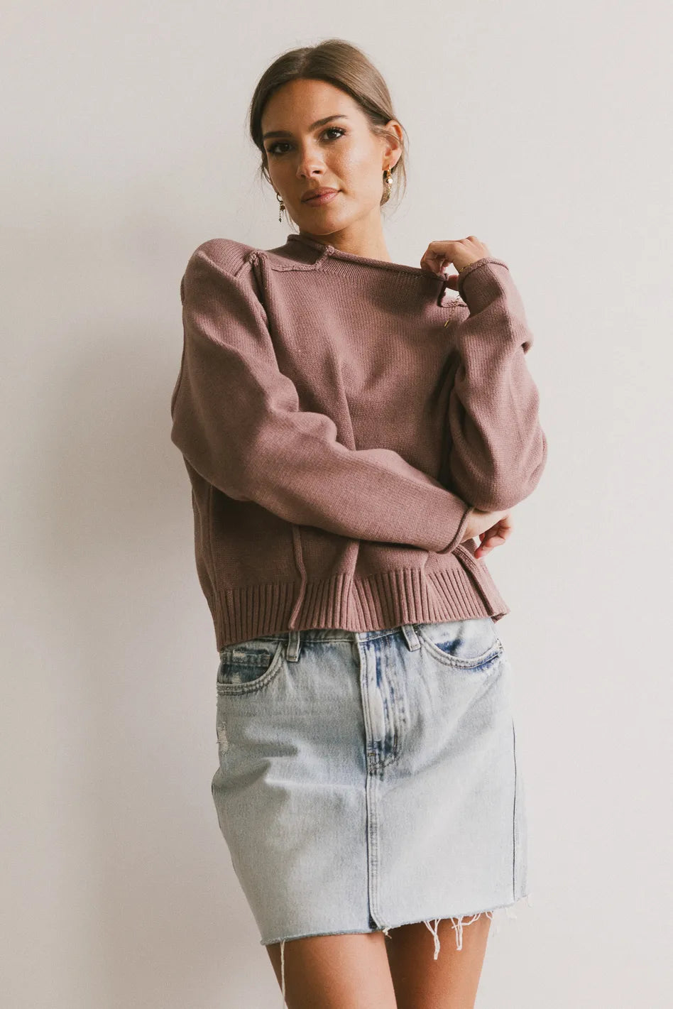 Leander Knit Sweater in Mauve