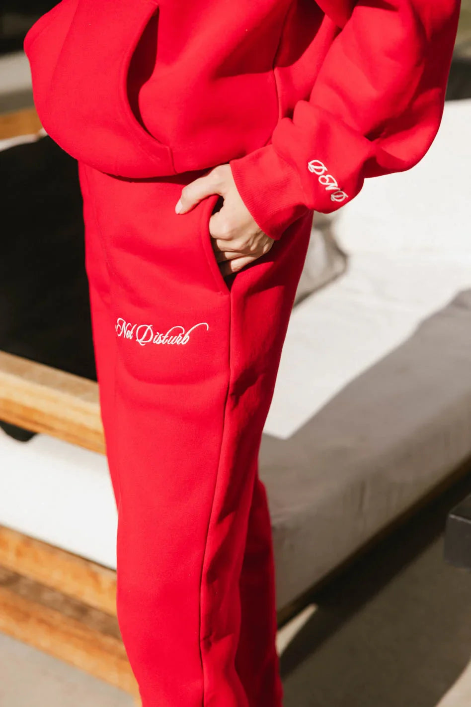 Do Not Disturb Sweatpants in Red