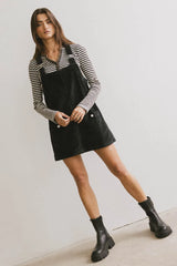 Reid Corduroy Overall Dress in Black