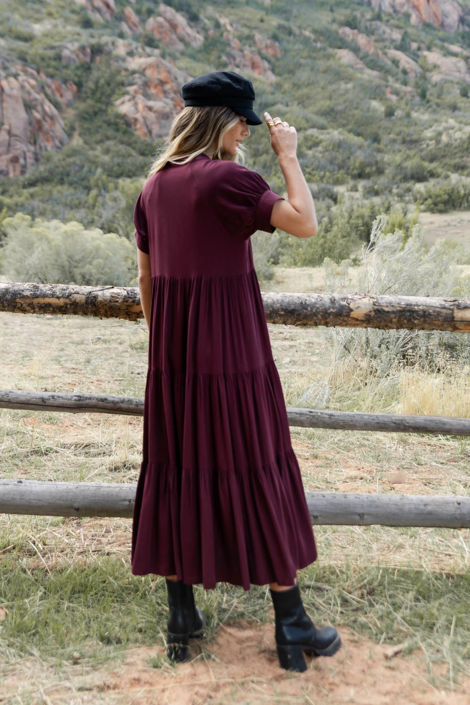 Amanda Tiered Dress in Burgundy