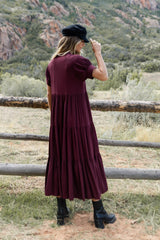 Amanda Tiered Dress in Burgundy