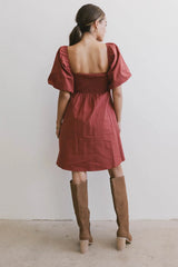 Dinah Pleated Mini Dress in Rust