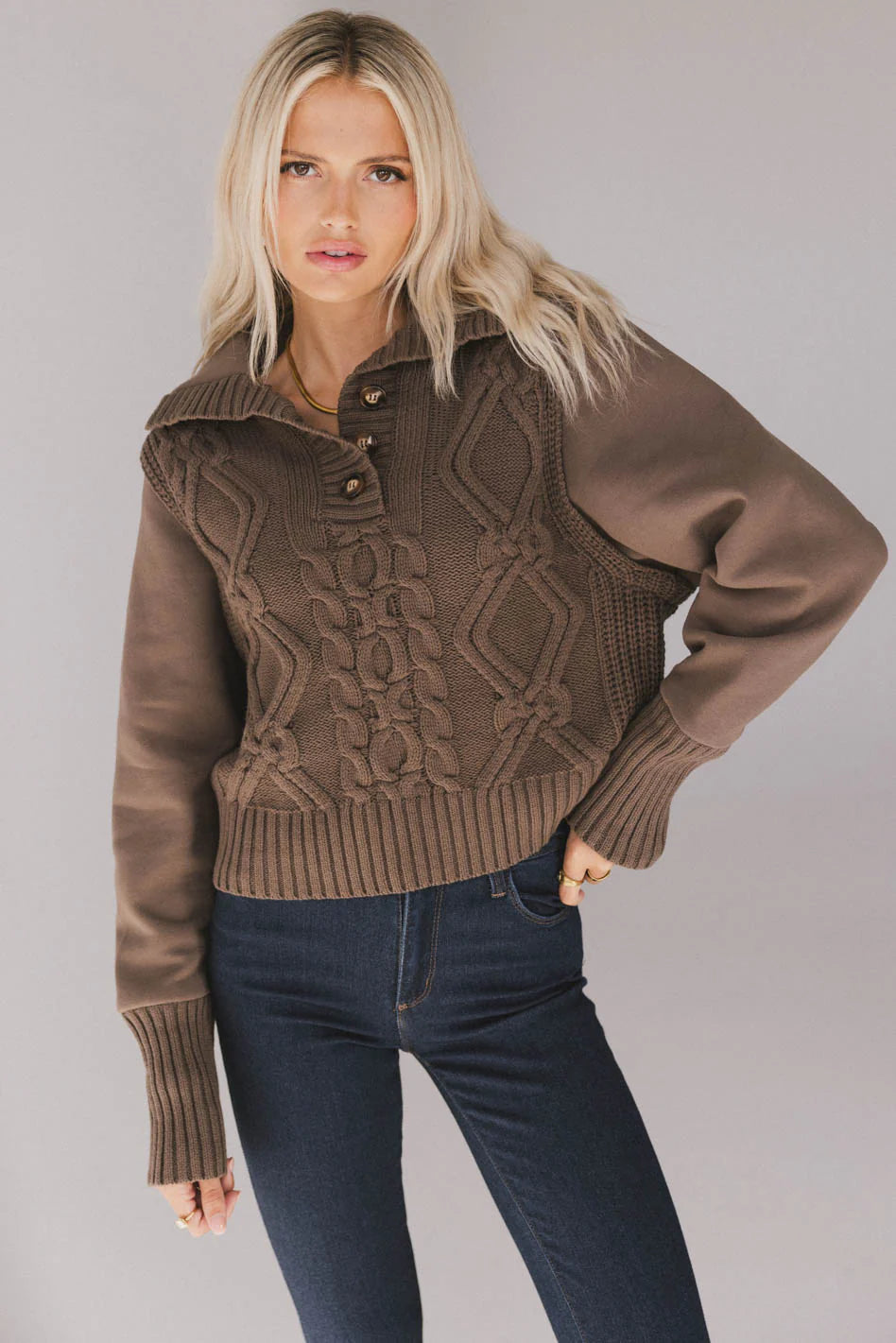 Irene Cable Knit Sweater in Olive