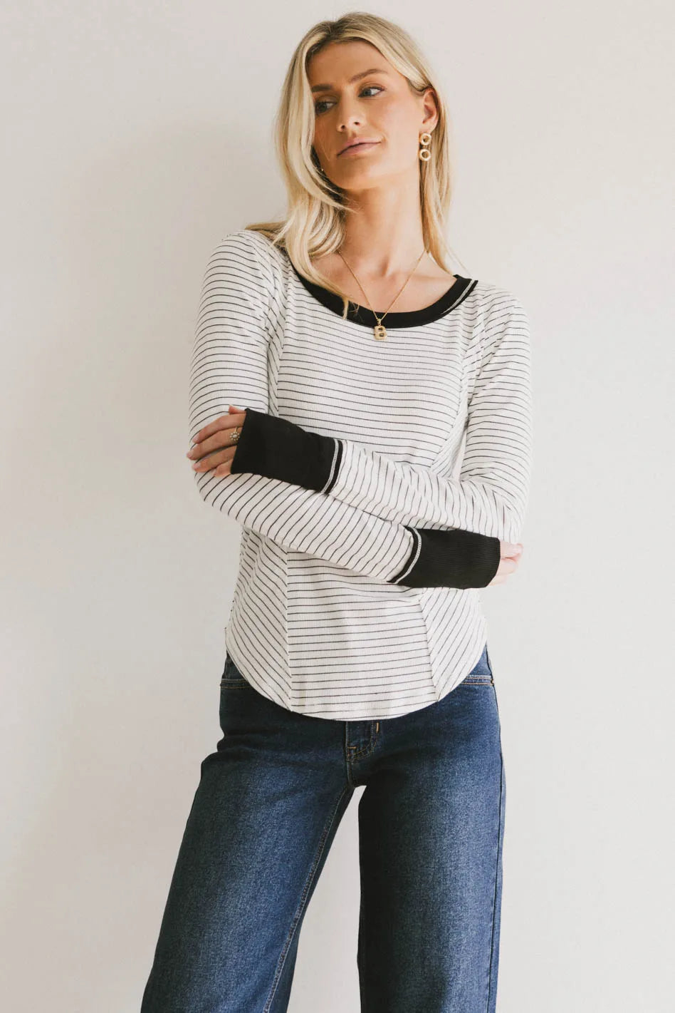 Alexandra Striped Top in White