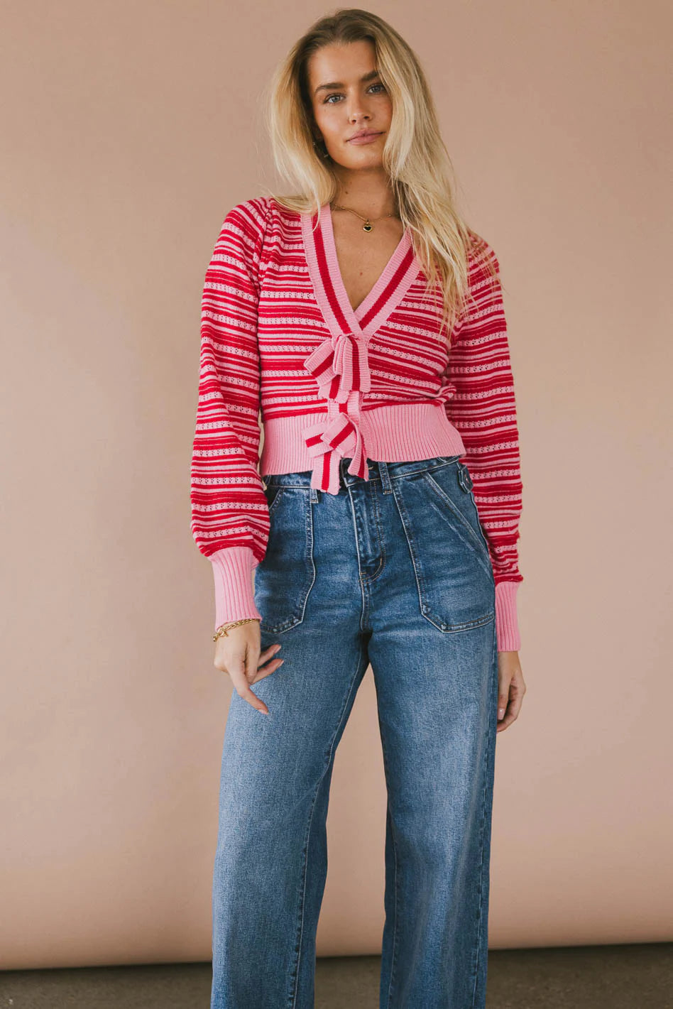 Kiara Striped Cardigan in Pink