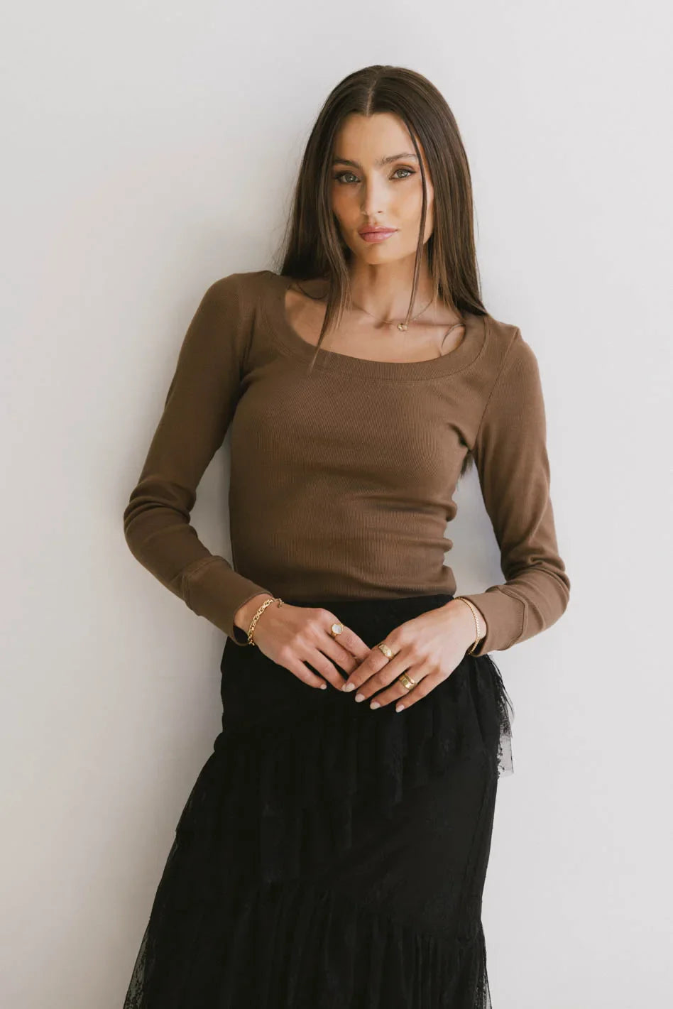 Tylar Scoop Neck Top in Brown