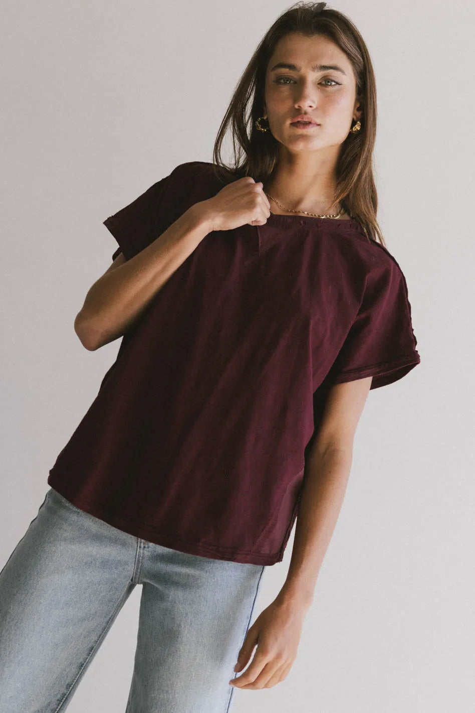 Indy Contrast Top in Burgundy - FINAL SALE