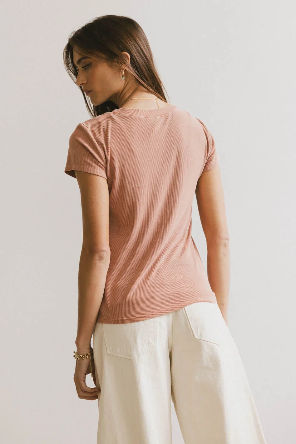 Opal Ribbed Tee in Terracotta