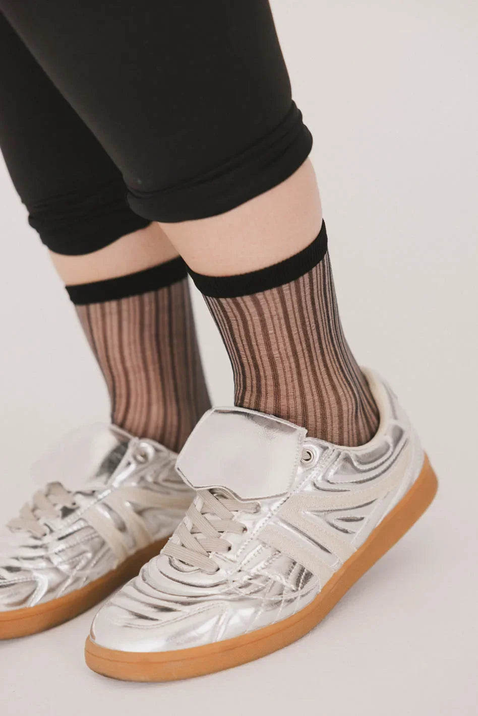 Sheer Striped Socks in Black