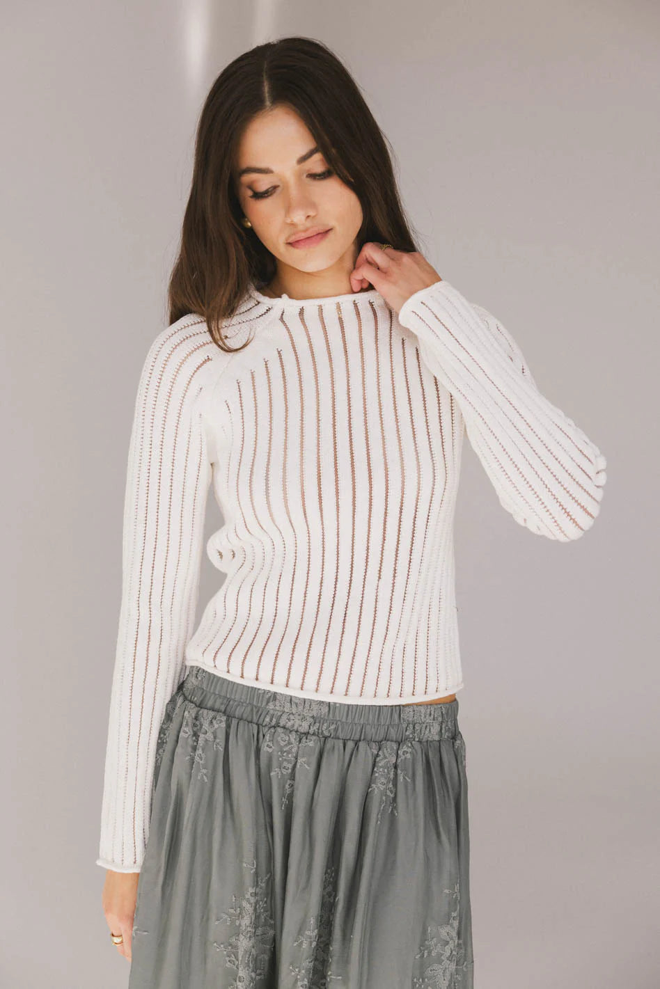 Ruby Striped Sheer Sweater in White