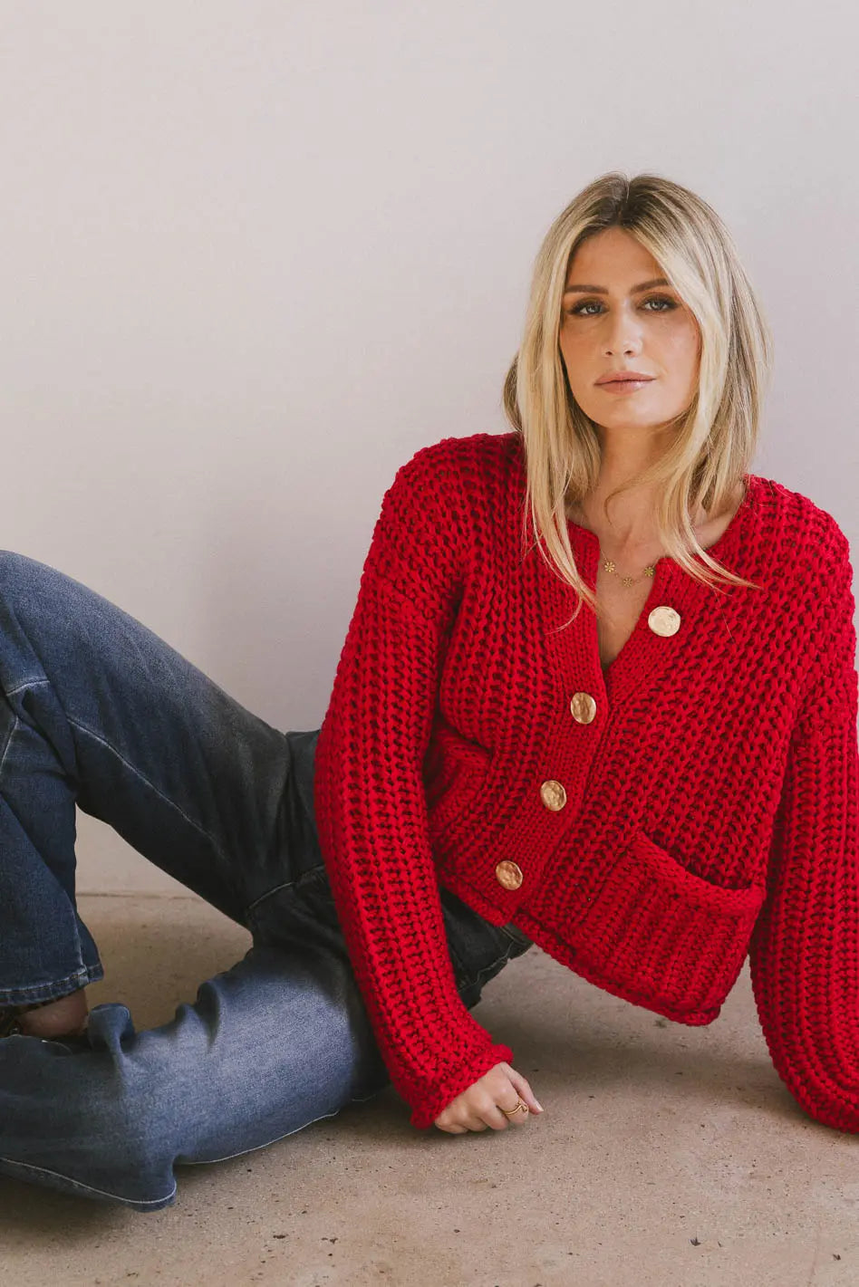 Janelle Knit Cardigan in Red