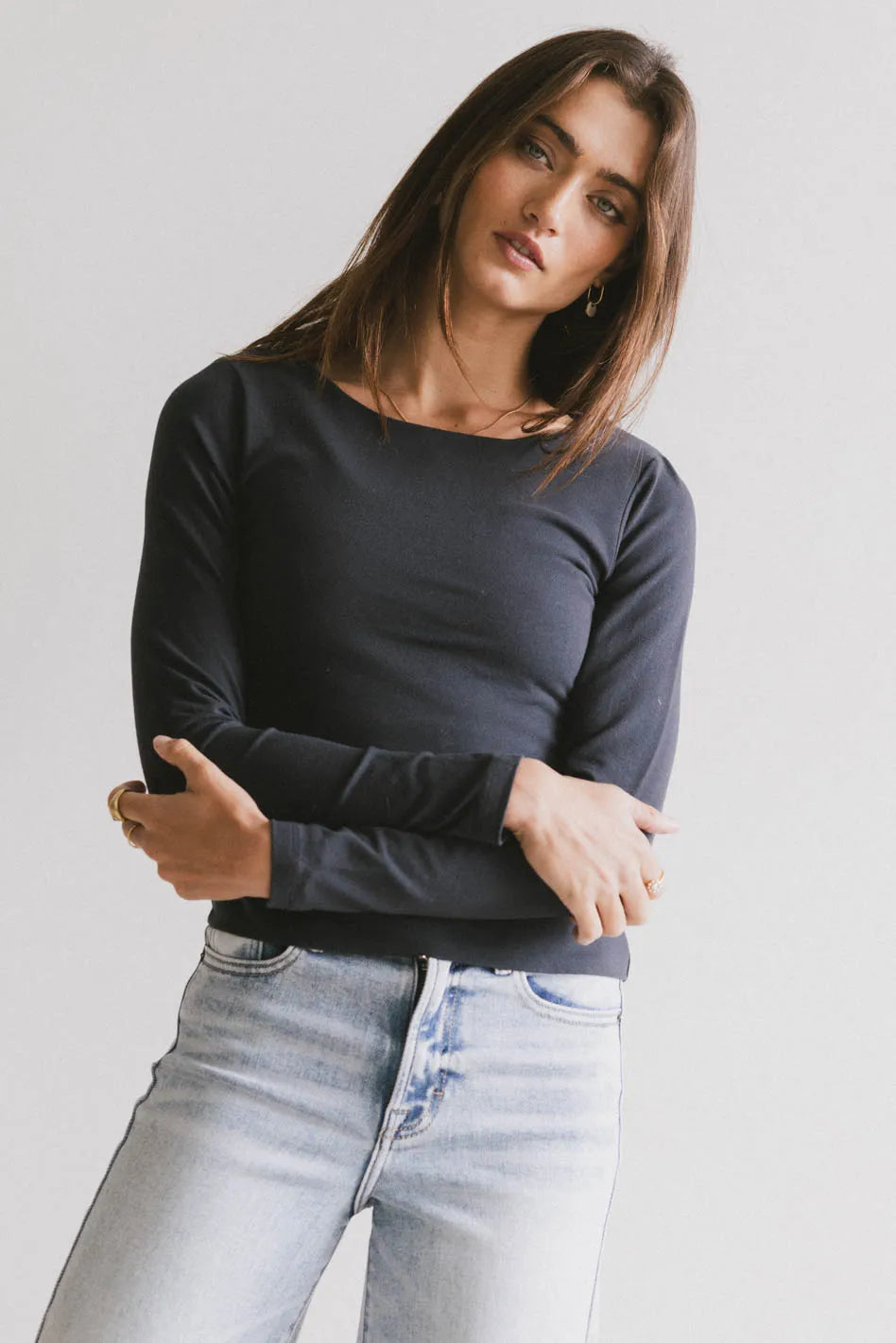 Kendra Basic Top in Charcoal