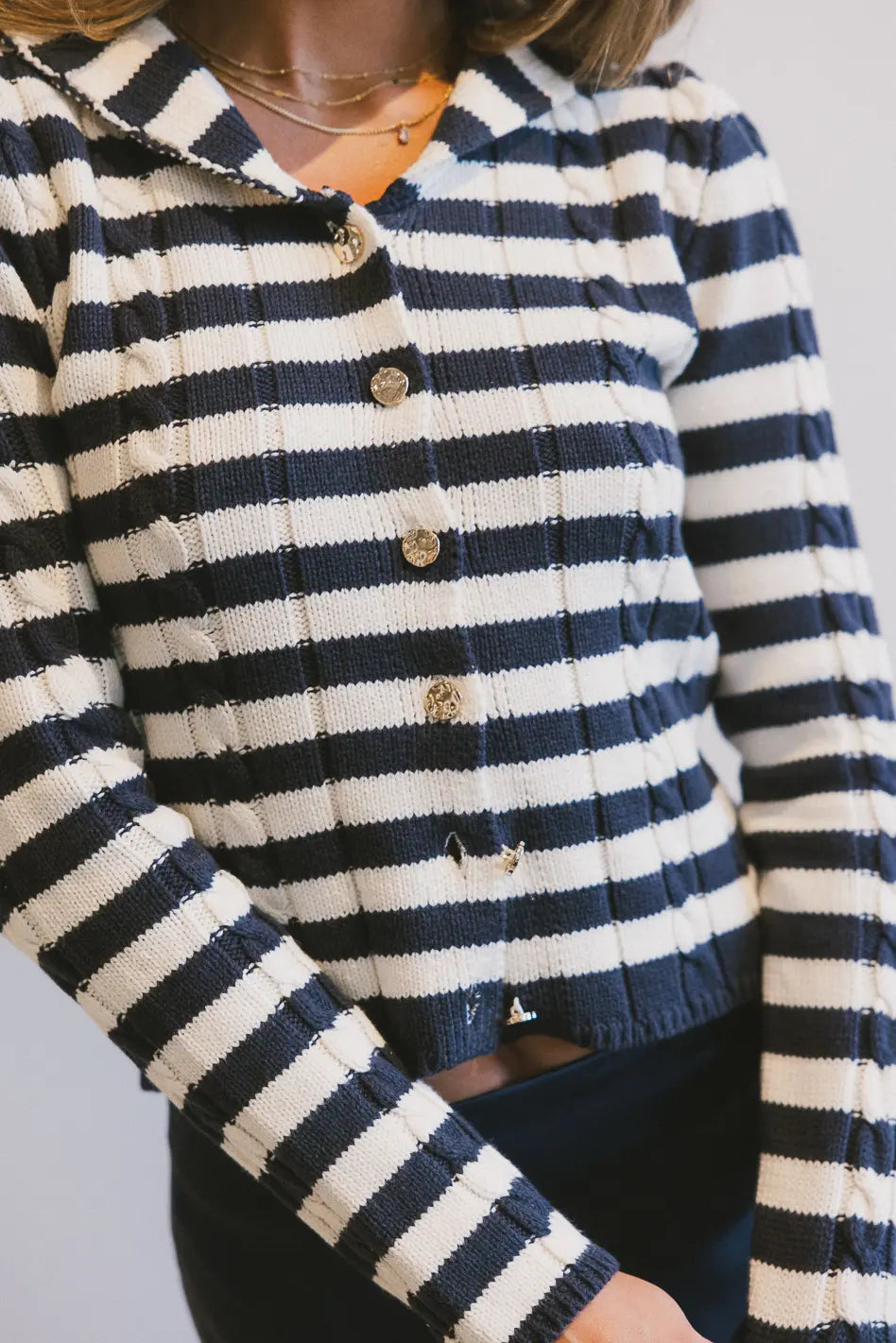 Blakley Cable Knit Sweater in Navy