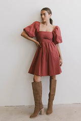 Dinah Pleated Mini Dress in Rust