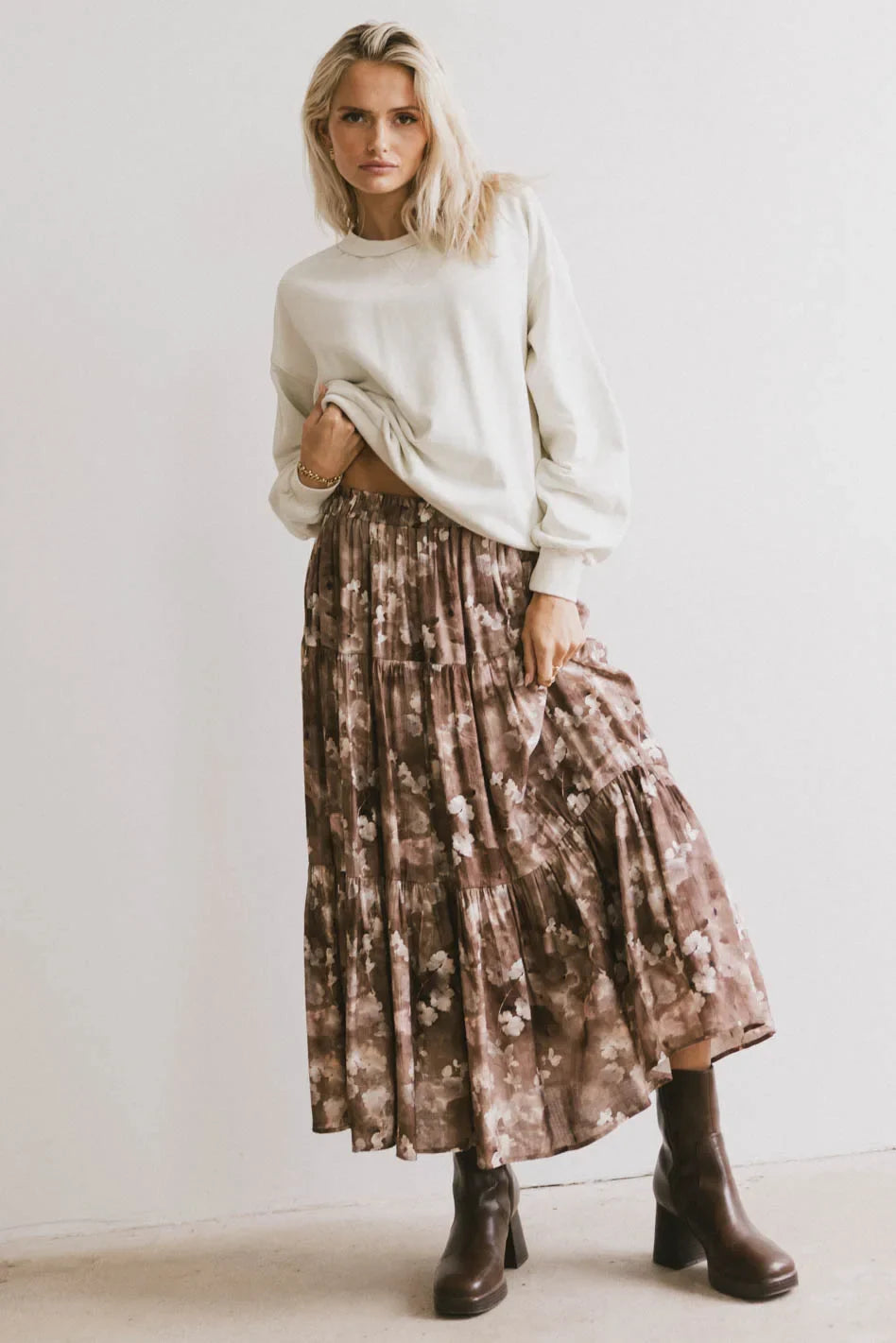 Maxine Floral Skirt in Brown