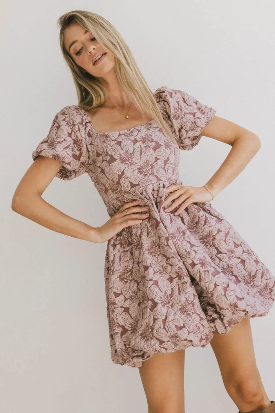 Aisling Bubble Mini Dress in Mauve