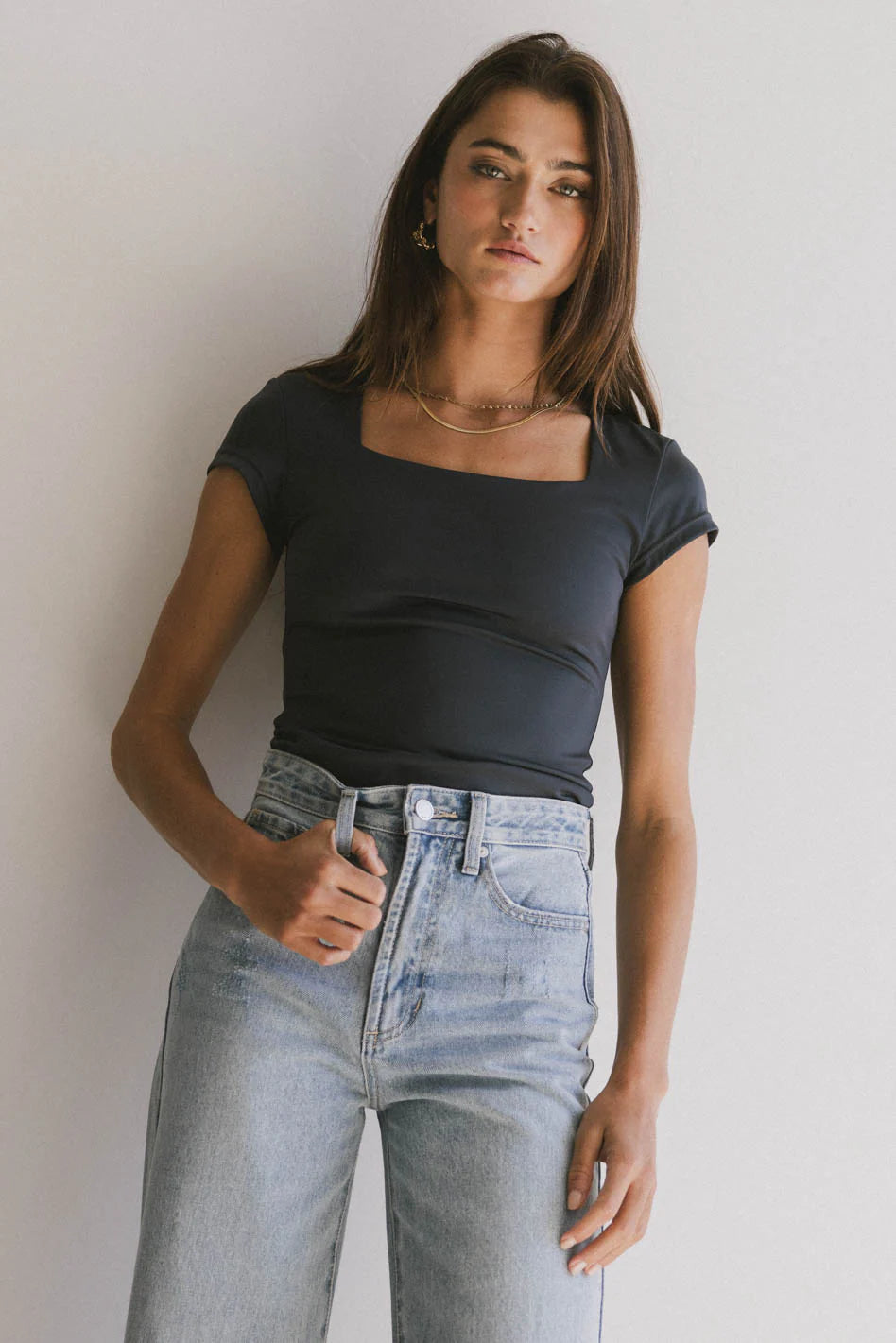 Irene Square Neck Top in Navy - FINAL SALE