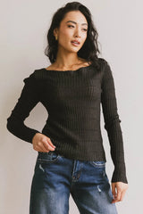 Gemma Sheer Ribbed Top in Black