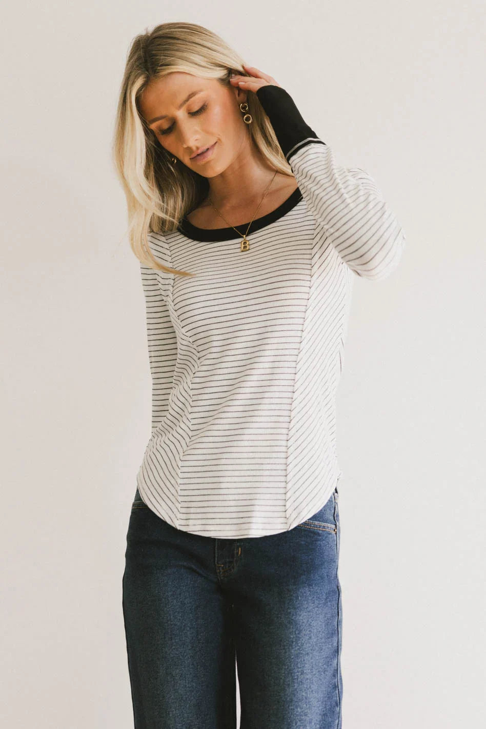 Alexandra Striped Top in White