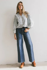 Violet Embroidered Blouse in Denim