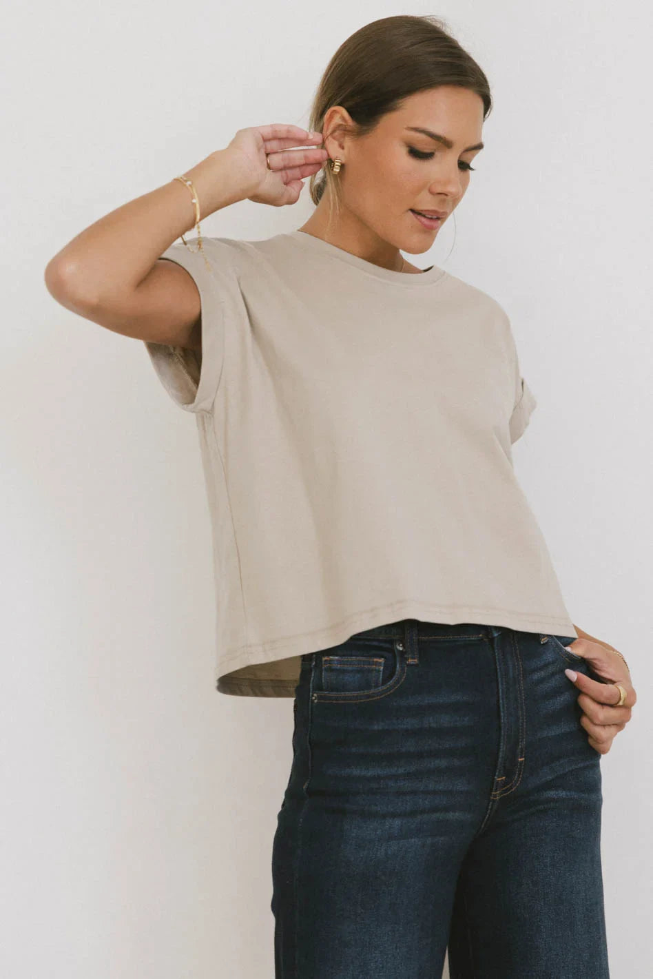 Rowena Boxy Top in Stone