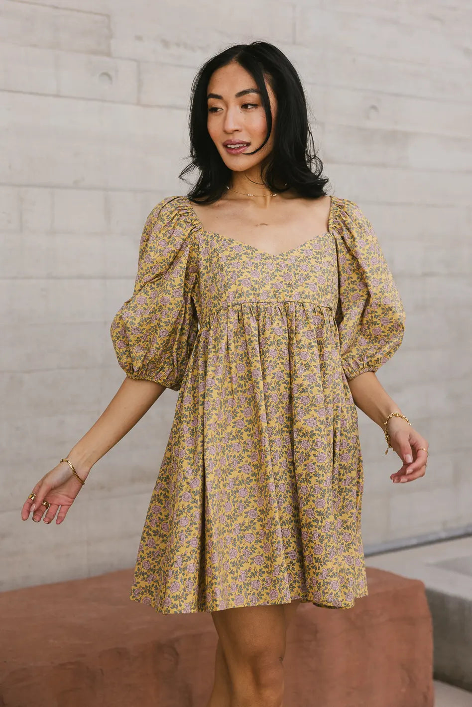 Salem Floral Mini Dress in Mustard - FINAL SALE