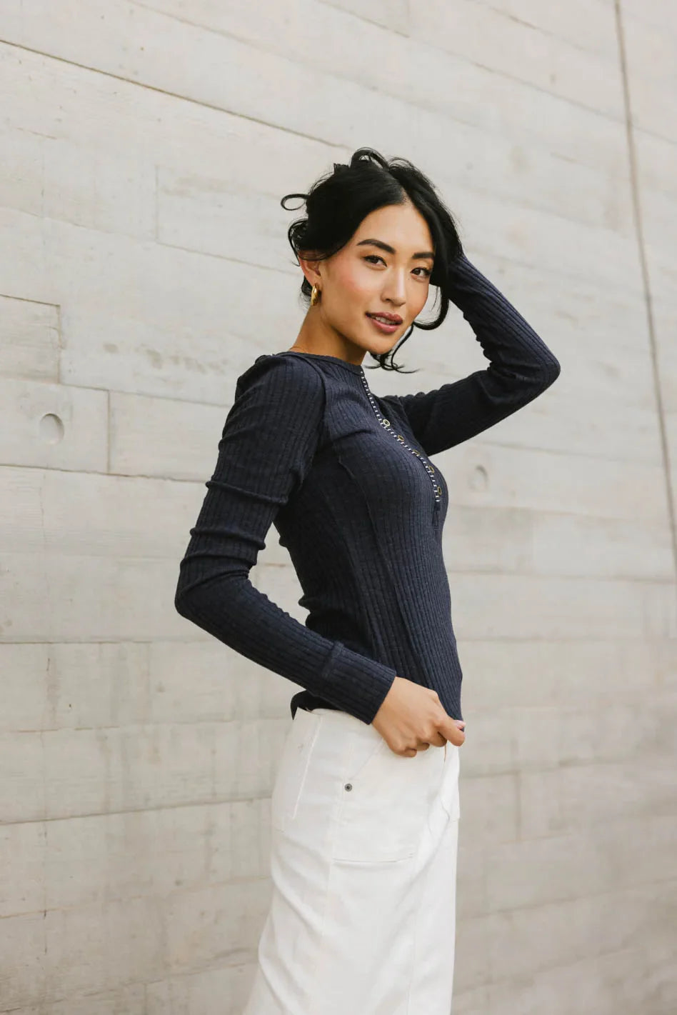 Emmilianne Ribbed Top in Navy