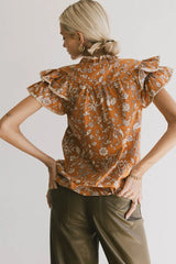 Rikki Printed Blouse in Camel - FINAL SALE