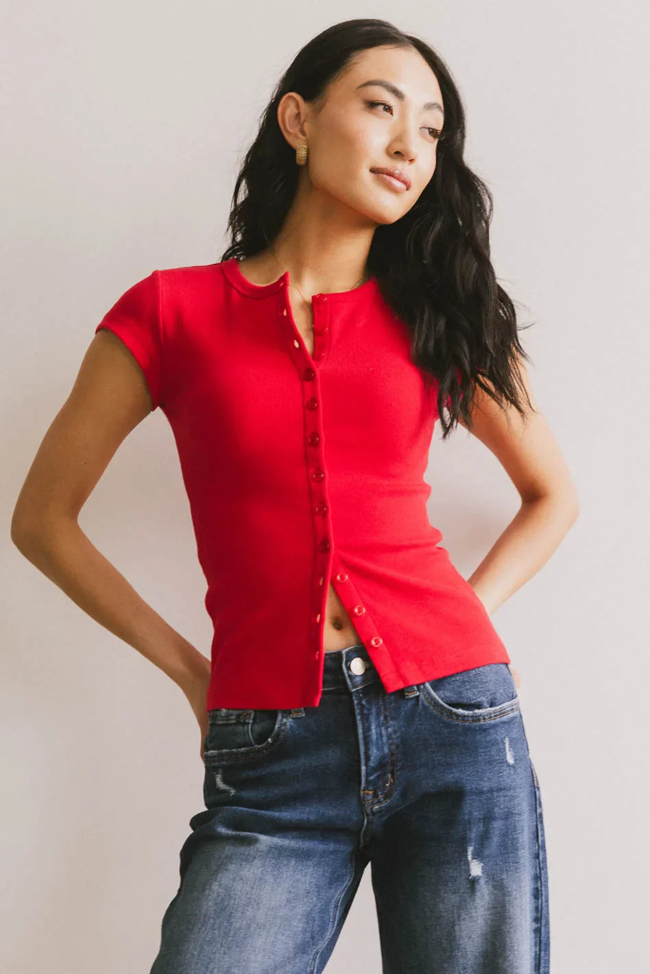 Vestia Button Up in Red