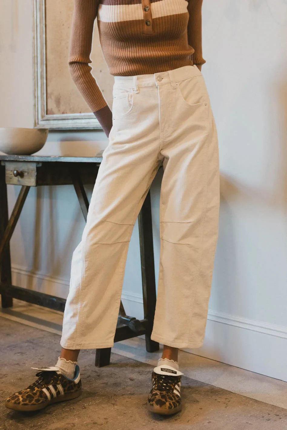 Lisette Barrel Jean in Ivory Courduroy