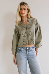 Violet Embroidered Blouse in Sage