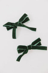 Mini Velvet Bow Clip in Green