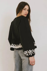 Stariana Embroidered Tie Blouse in Black