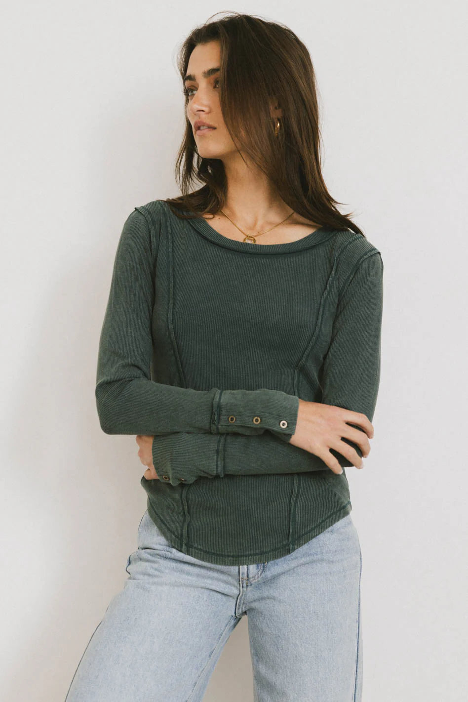 Sailor Ribbed Top in Forest