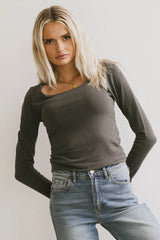 Polly Scoop Neck Top in Charcoal