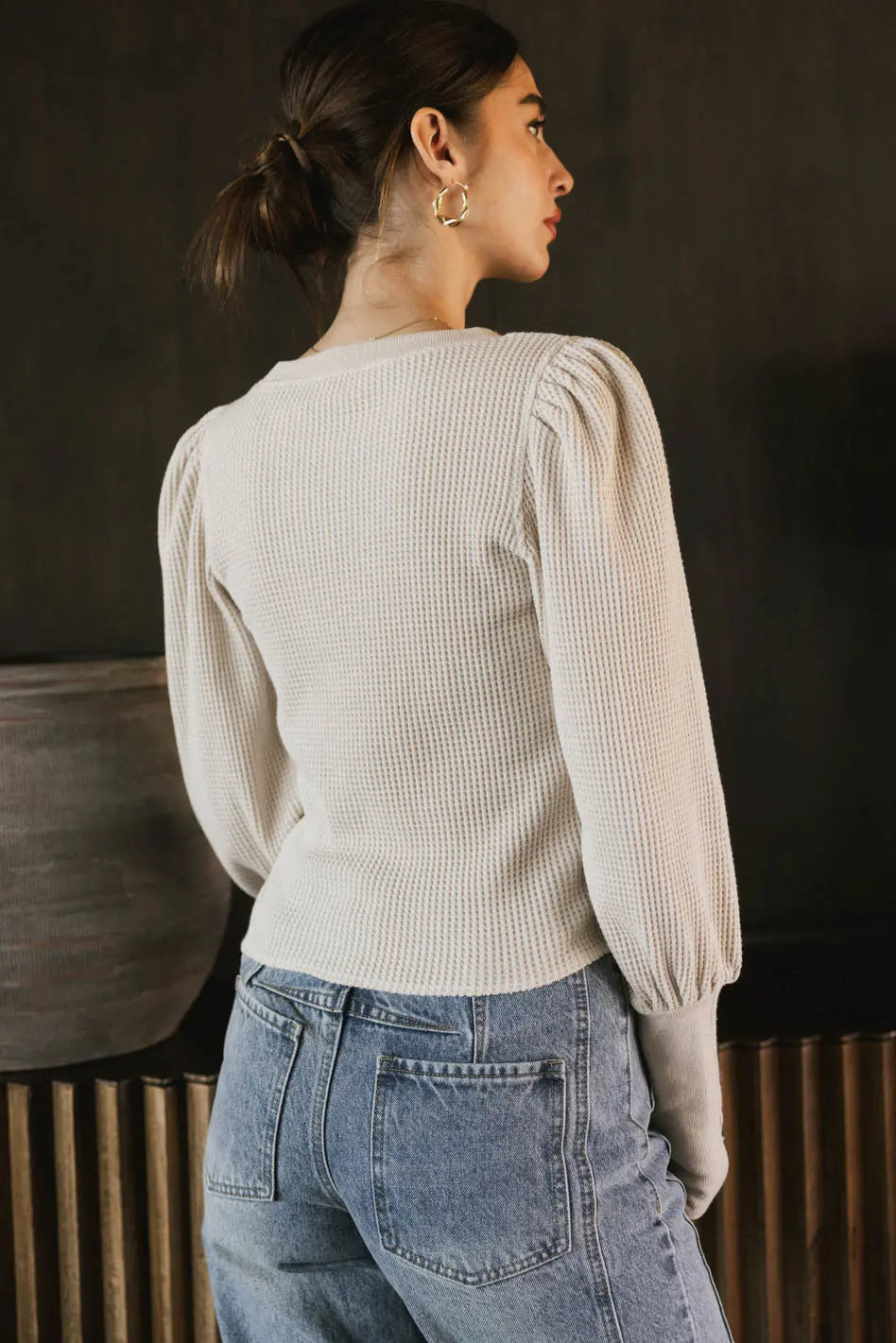 Lettie Waffle Knit Top in Cream