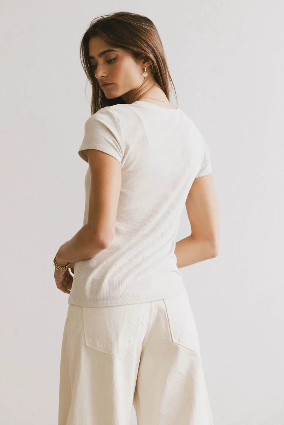 Opal Ribbed Tee in Ecru