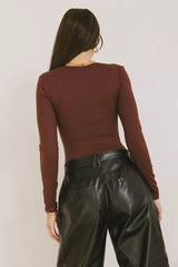 Demi Square Neck Bodysuit in Red-Brown