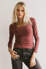 Polly Scoop Neck Top in Berry