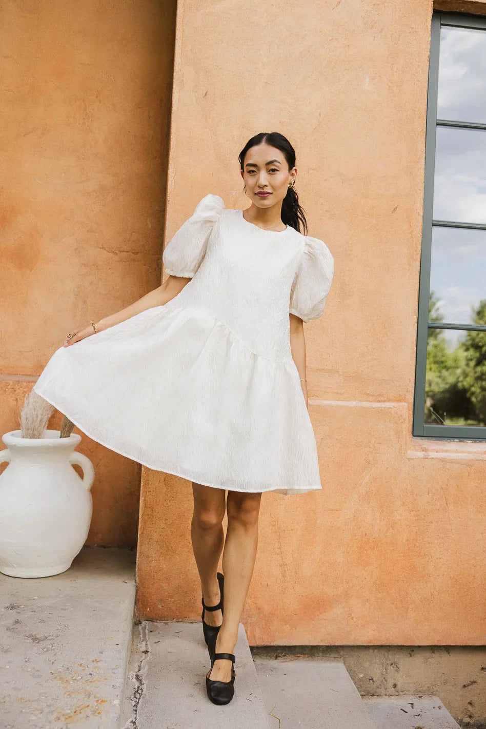 Maison Textured Mini Dress in White