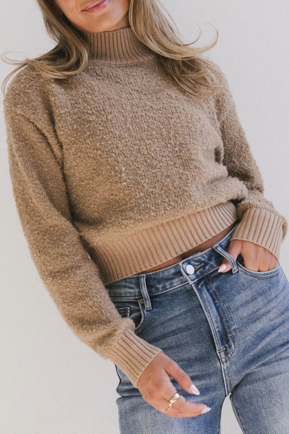 Eloise Mock Neck Sweater in Taupe