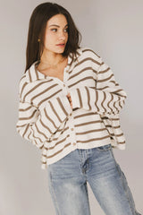 Harper Striped Cardigan in Olive