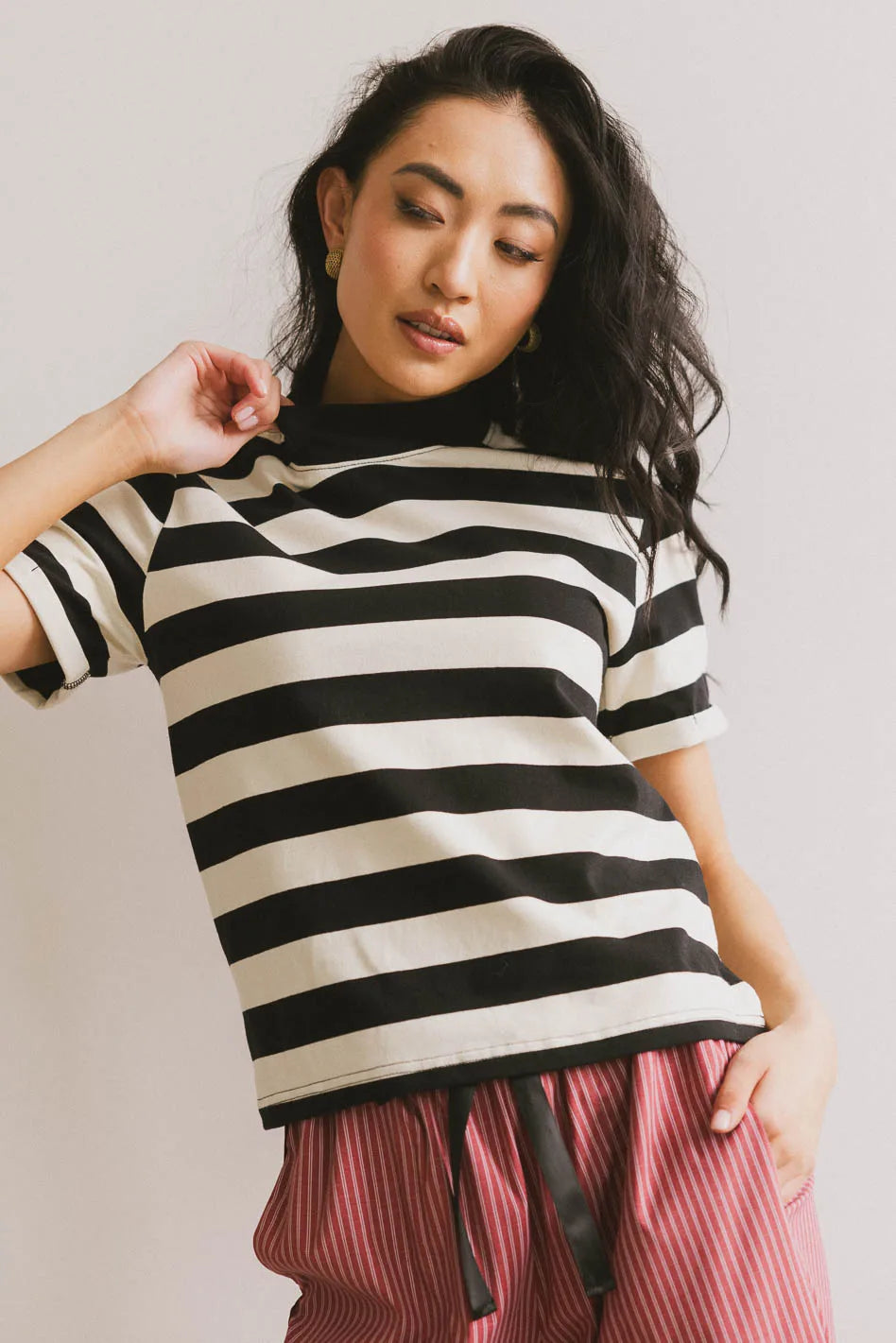 Grenna Striped Top in Black