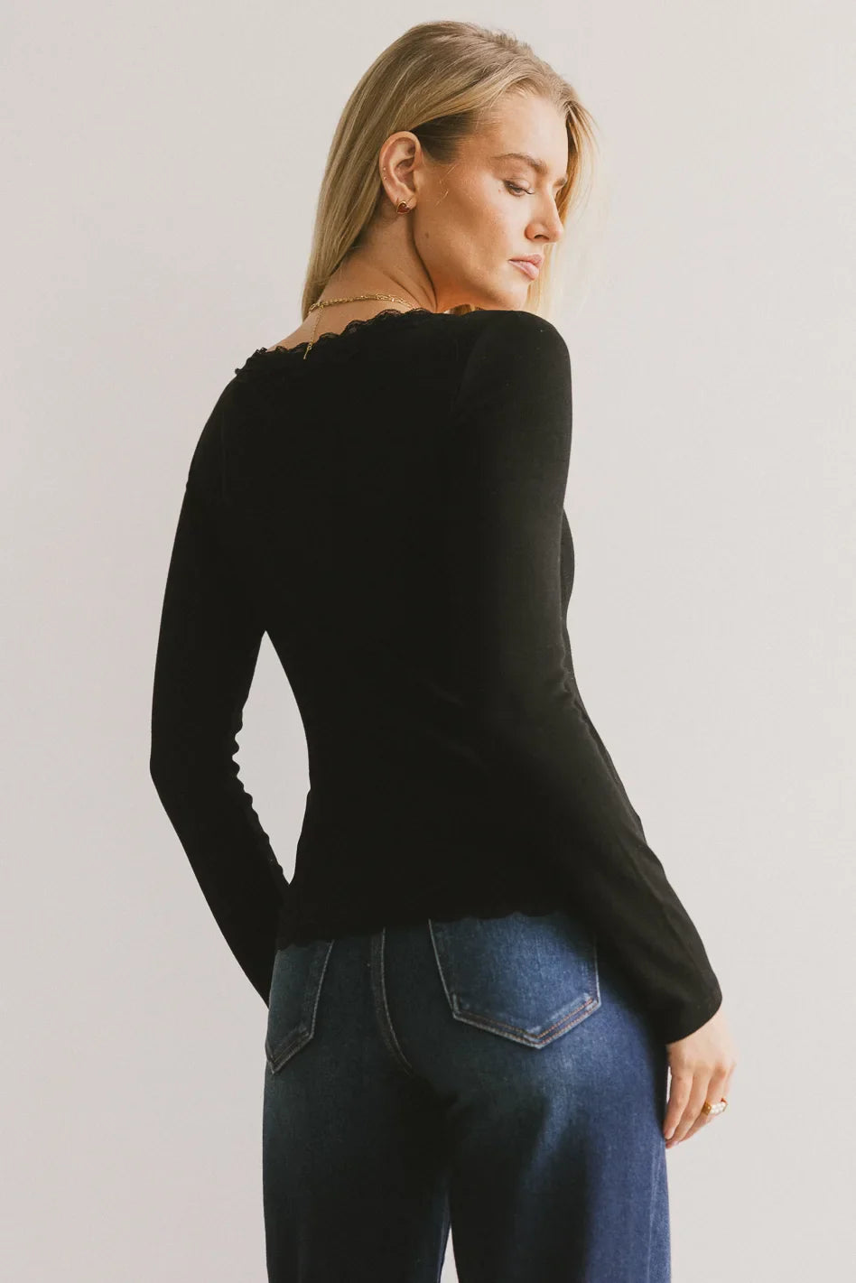 Logan Lace Trim Top in Black