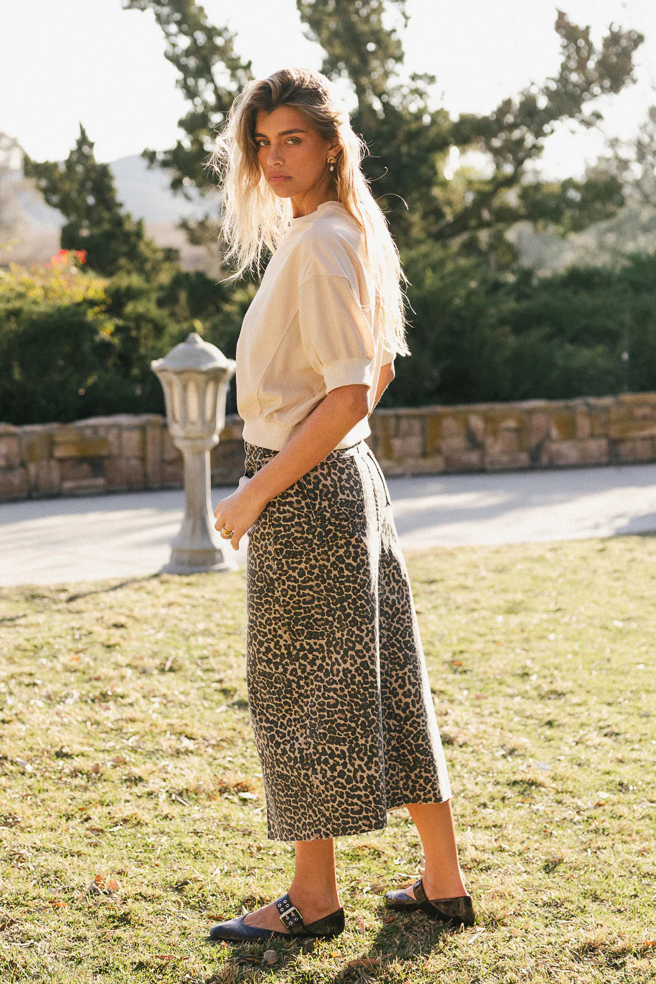 Lenny Leopard Denim Midi Skirt