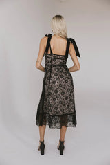 Zinnia Lace Floral Tie Strap Dress in Black