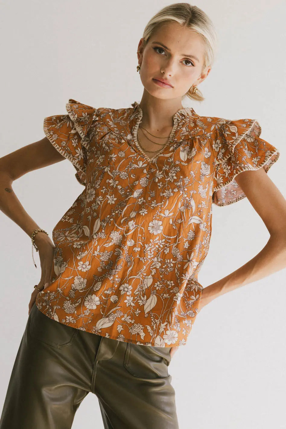 Rikki Printed Blouse in Camel - FINAL SALE